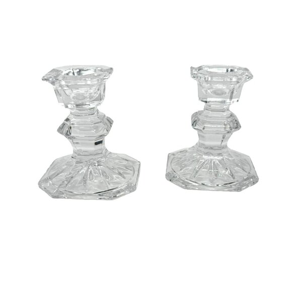 Mikasa Edinburgh Crystal Set of 2 Octagonal Base 3” Candleholders - Picture 1 of 10